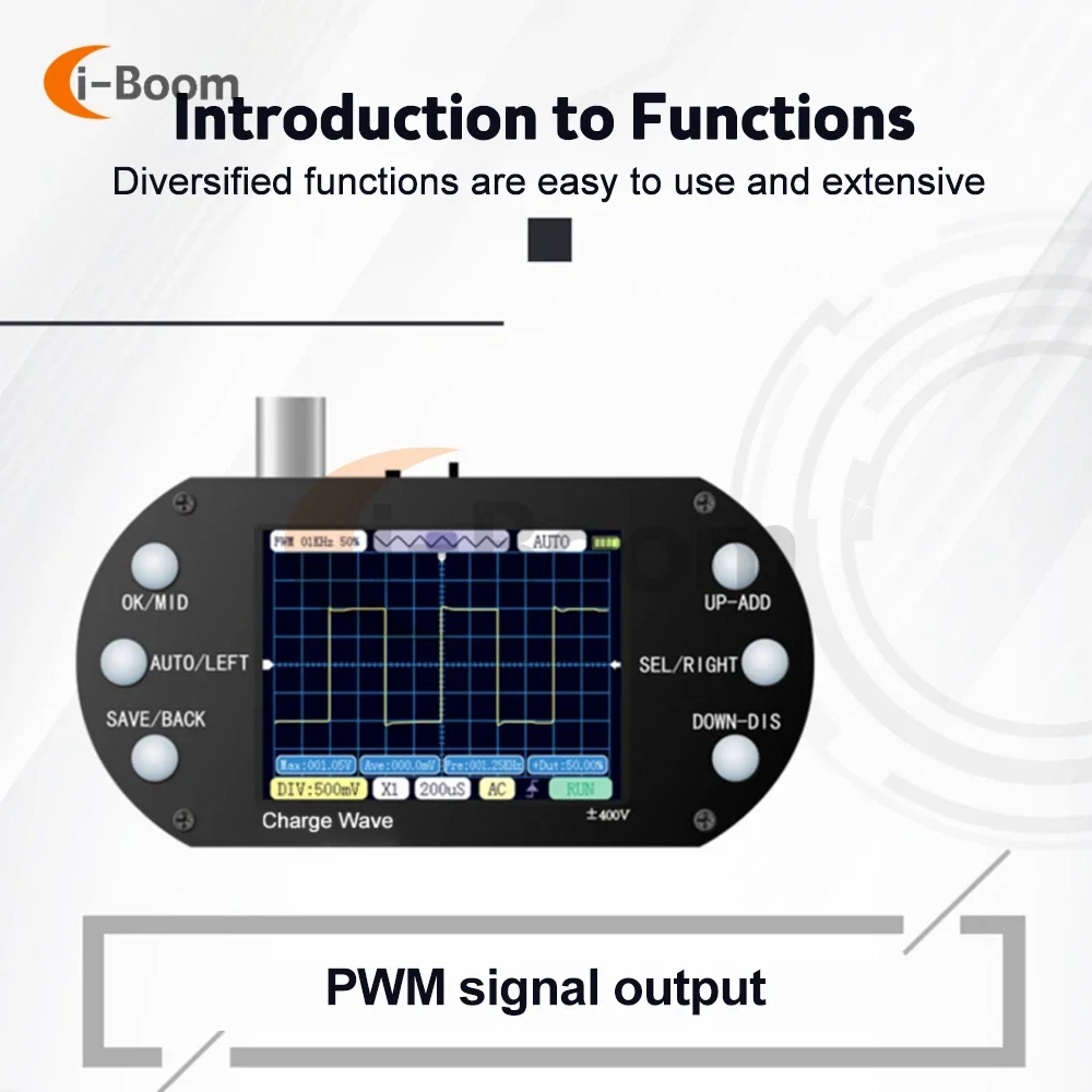 Cyfrowy oscyloskop 2,5 MHz Częstotliwość próbkowania 200Khz Obsługa przepustowości Auto 1k ~ 80KHz Cykl pracy 0-100% PWM Wyjście USB Ładowanie