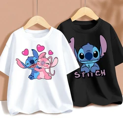 Camiseta stitch disney manga curta, tops para meninos e meninas, roupas infantis, presentes de aniversário, roupas de bebê, verão