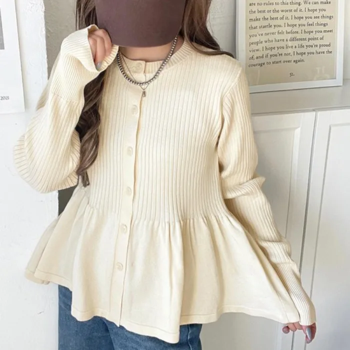 

Korean Sle Oversized Knitted Jaet Women's Autumn Winter Pure Color Ruffle Splicing Puffy Sweater Commute Sle A-Line