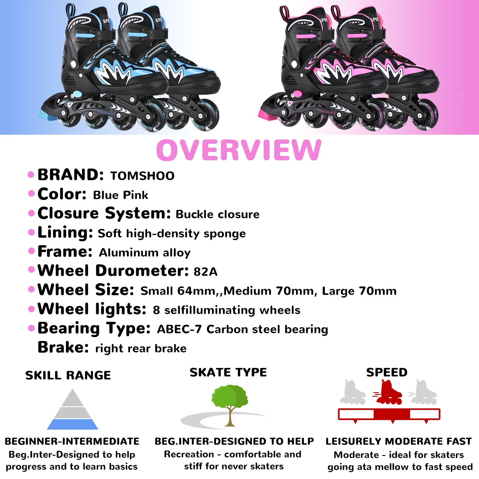 Inline-Skateschuhe für Kinder, verstellbare Rollschuhe mit leuchtenden Rädern, sicheres Dreifachverschlusssystem für Mädchen und Jungen – Detail 8