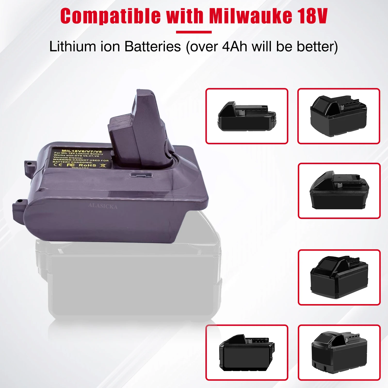 MIL18V6V7V8 Adattatore batteria 3 in 1 per batteria al litio Milwaukee 18V Converti in lavoro per aspirapolvere Dyson V8 V7 V6