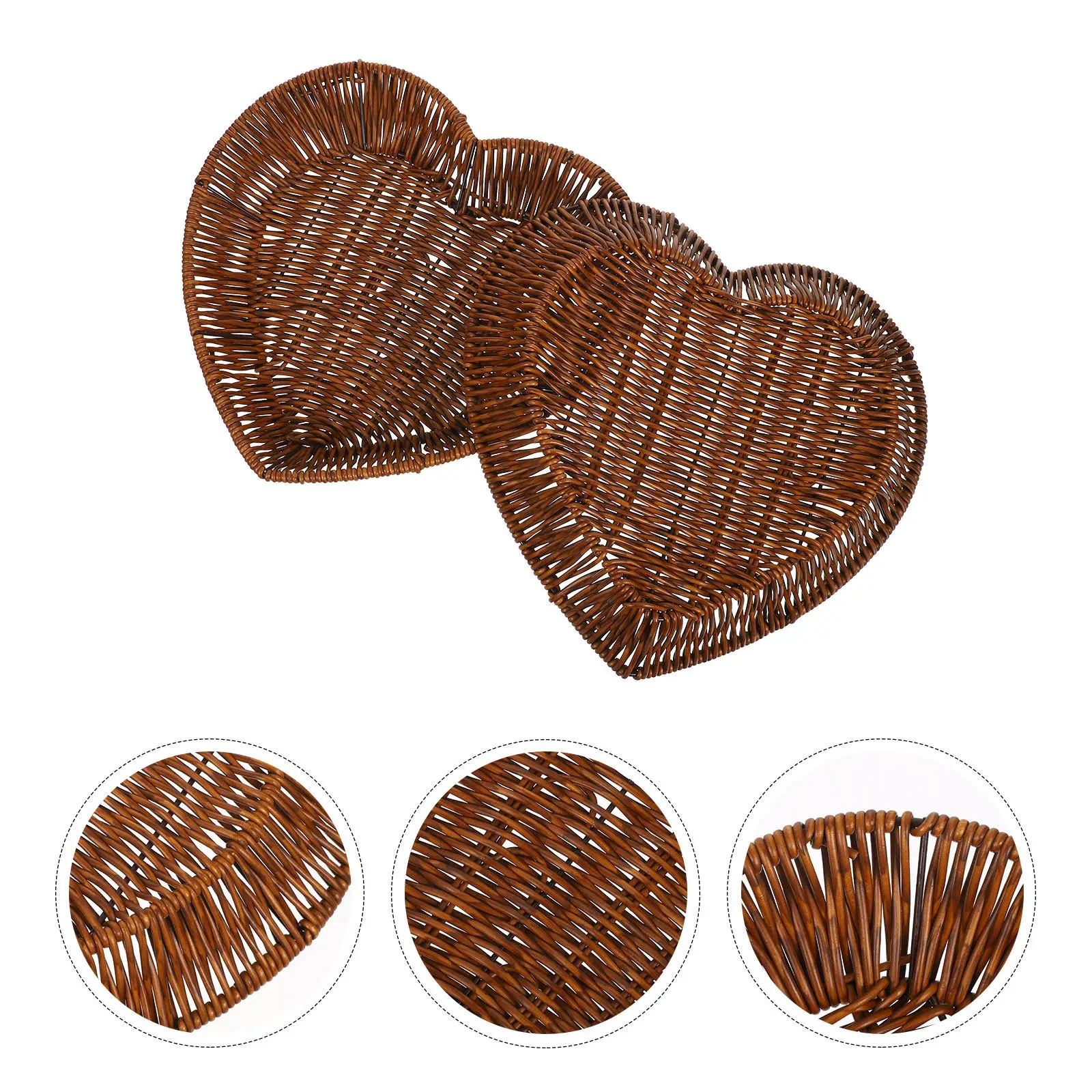 2Pcs Heart Shaped Fruit Basket Container For For Bread Christmas Dinner Table Wicker Baskets Handwoven Food Storage