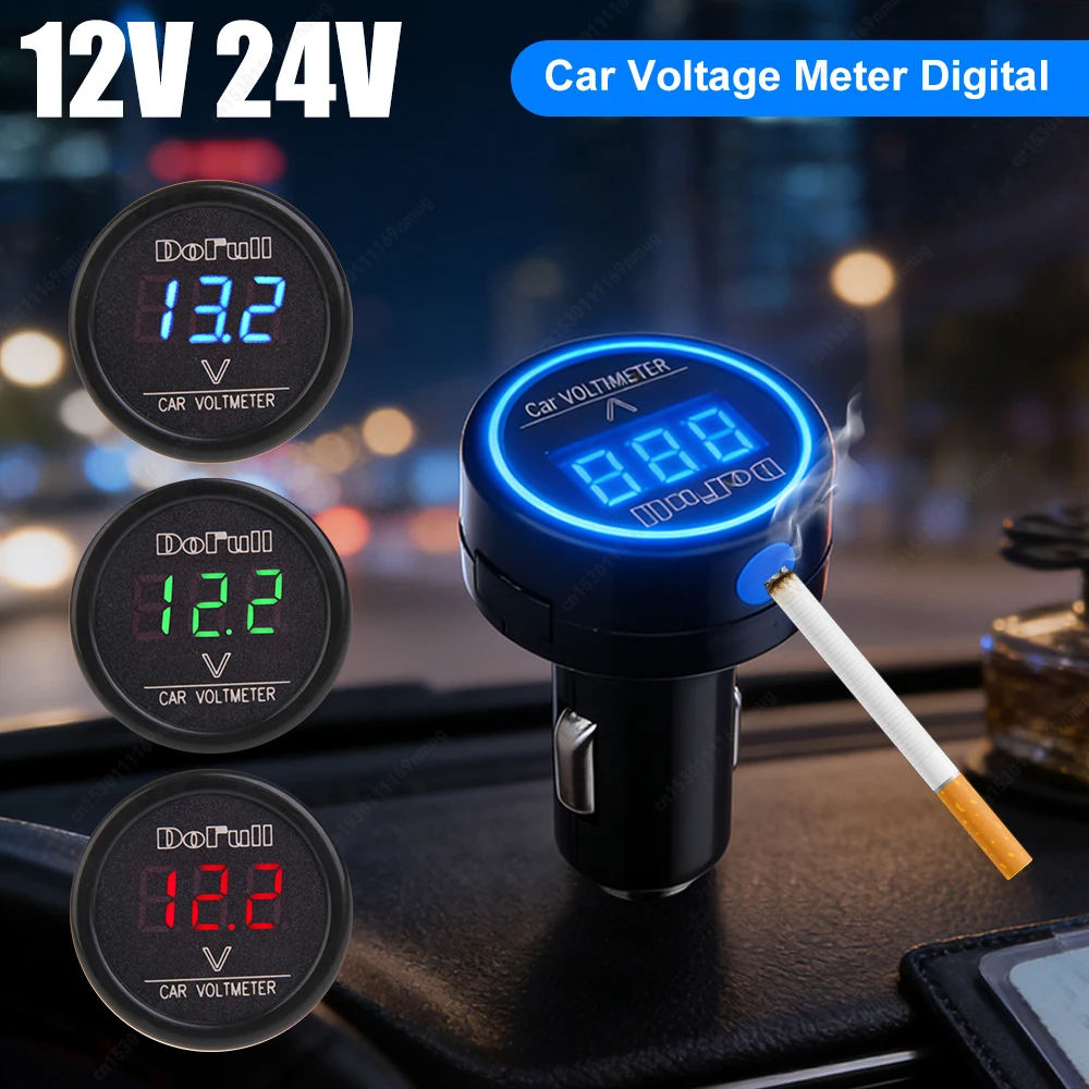 Universelles 12V 24V Auto-Voltmeter Zigarettenanzünder-Autoladegerät Digitales Spannungsmessgerät Voltmeter für SUV Limousine LKW