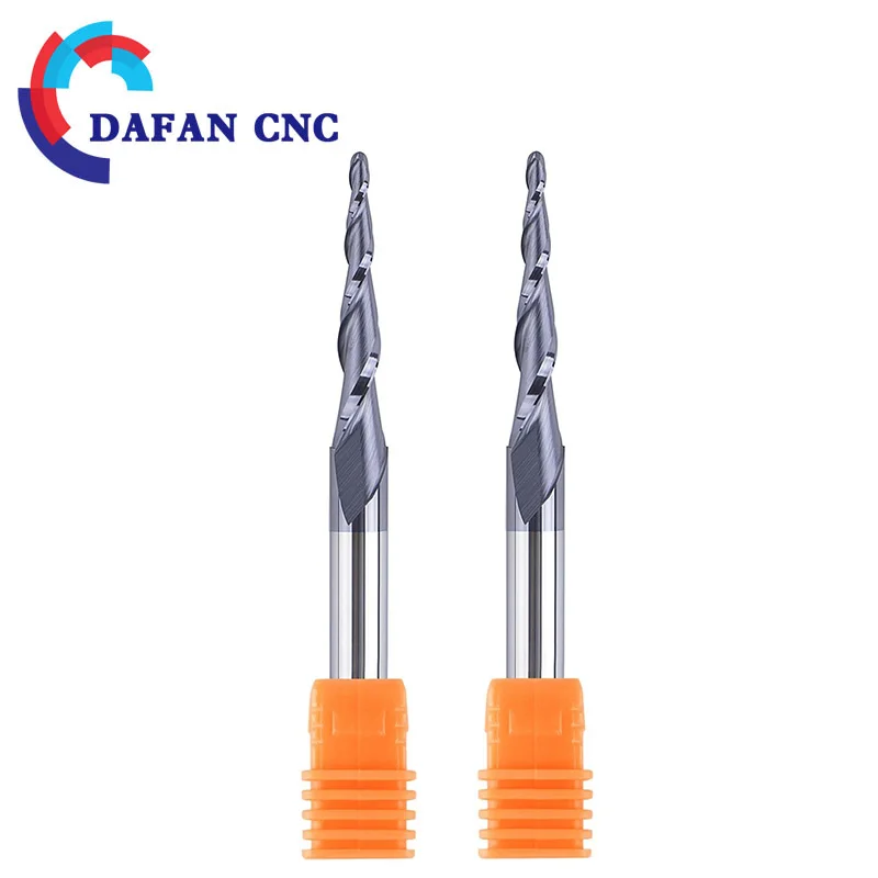 

2 шт., 2-зубая коническая сферическая концевая фреза, твердосплавная фреза с DLC-покрытием 6 мм для дерева, прецизионный инструмент для 3D-резки