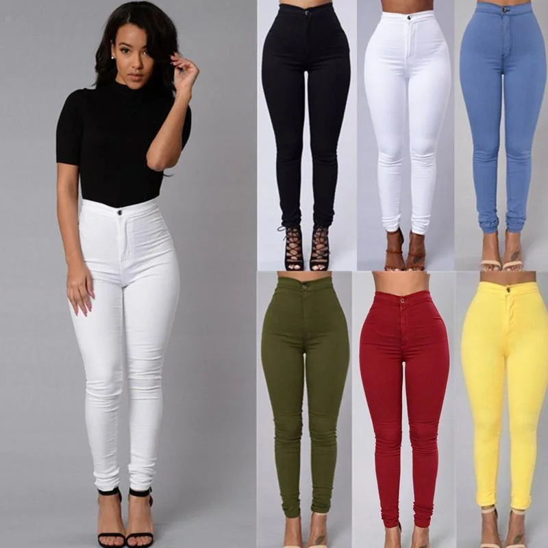 Cross border jeans, high waisted elastic leggings, oversized tight pencil pants, candy colored jeans for women