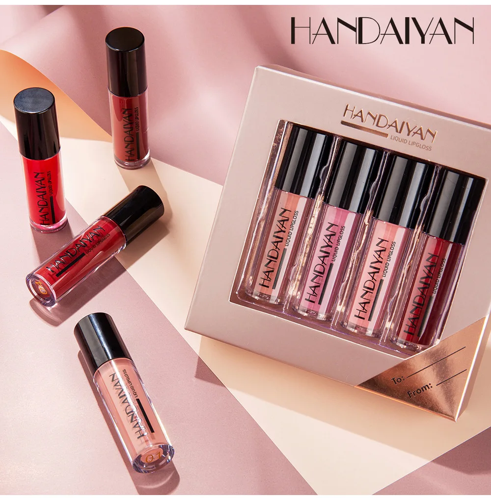 

HANDAIYAN 4 colors matte velvet lip gloss set color show waterproof non-stick cups do not fall color lip glaze set