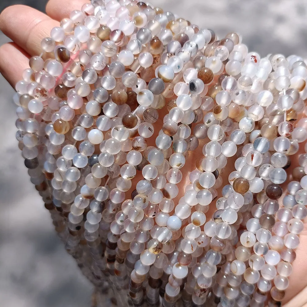 Ocean chalcedony agate loose beads 4mm natural ink painting round DIY with accessories work in progress