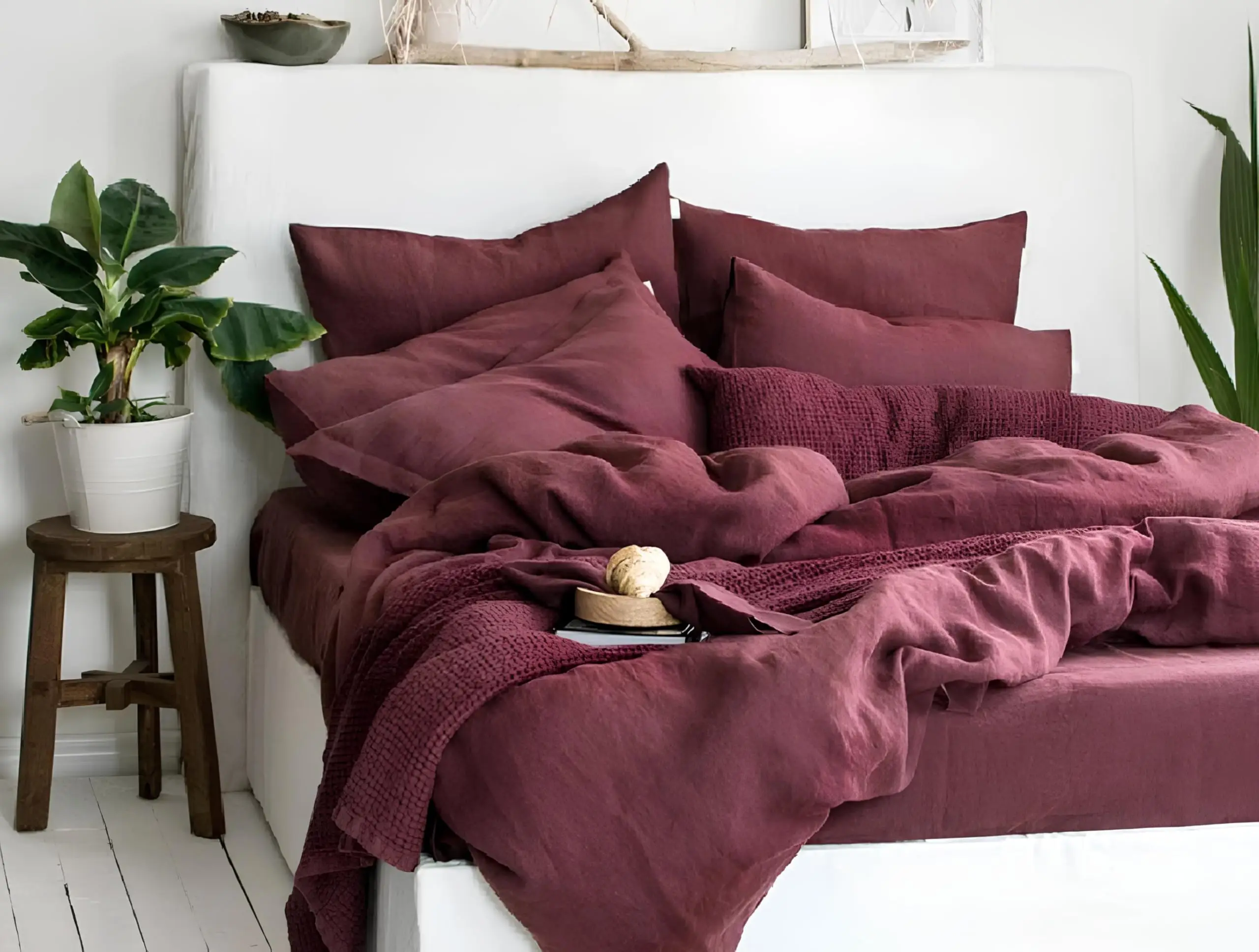 Burgundy Linen Bedding Set Stonewashed Duvet Cover Twin Full Queen King and Custom Linen Duvet Cover 3 Pcs Comforter