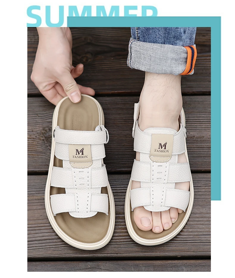 Herren Casual Leder-Strandsandalen Sommer Neue Atmungsaktive Leichte Rutschfeste Weichsohlige Slides für Spaziergänge und Outdoor-Sport – Detail 8