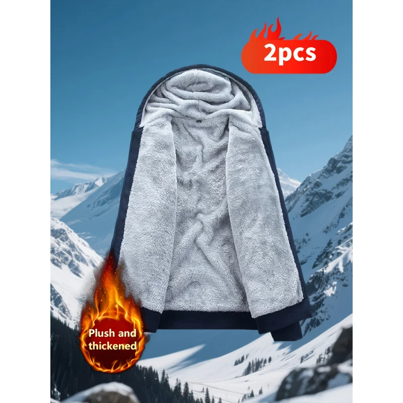 Мужской осенне-зимний спортивный повседневный комплект, флисовая толстовка, мужская осенне-зимняя утолщенная куртка с капюшоном больших размеров, модная брендовая теплая куртка