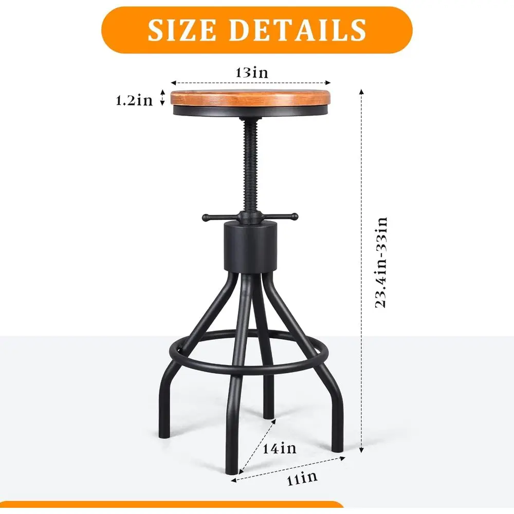 Adjustable Height Industrial Style 3-Piece Dining Set with Vintage Wood and Metal Stools
