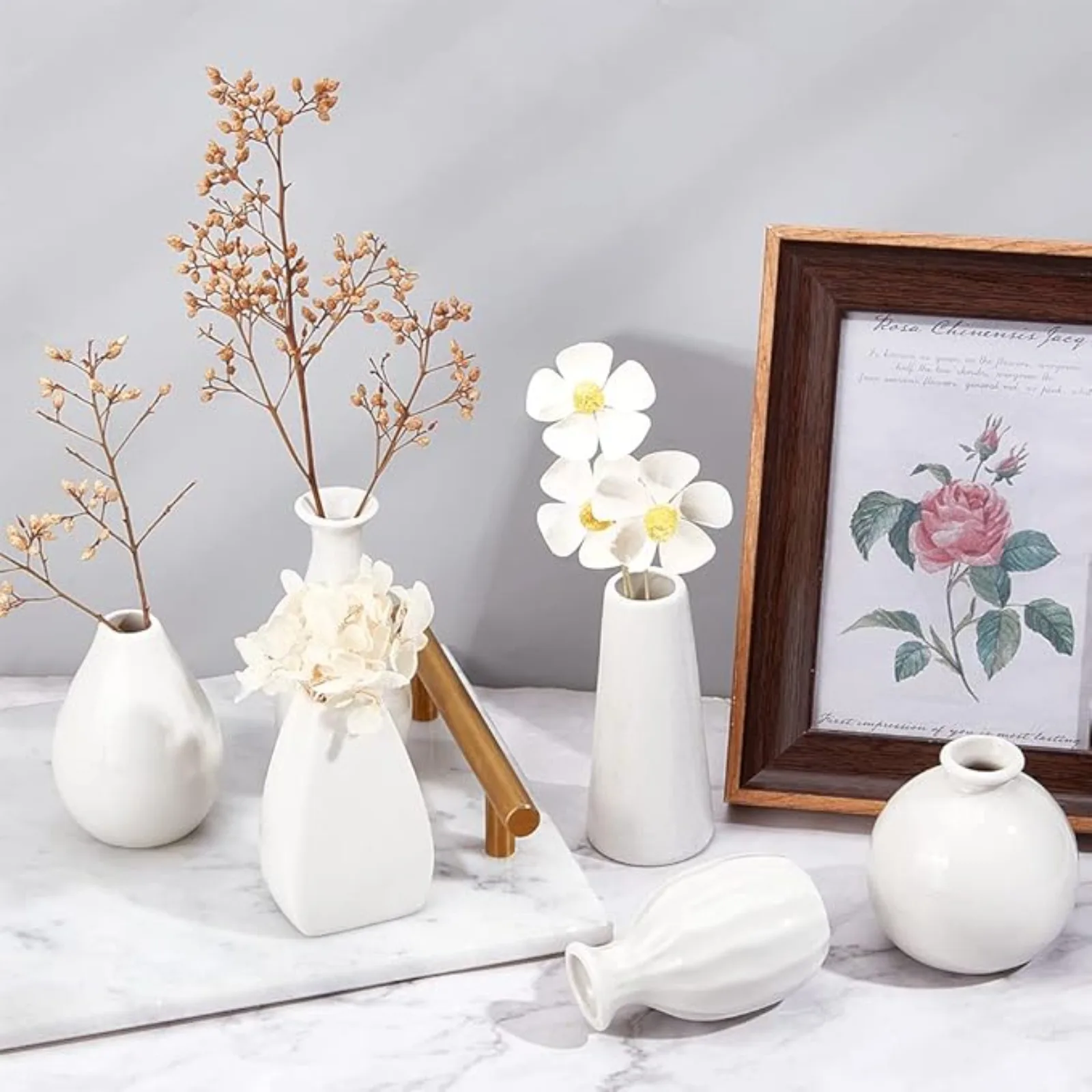

6 Pcs Mini Ceic lower Vase, 6 Styles Rustic Decor Vase ern armhouse Decor White Plain Small Vases or lowers Small Plants loral D