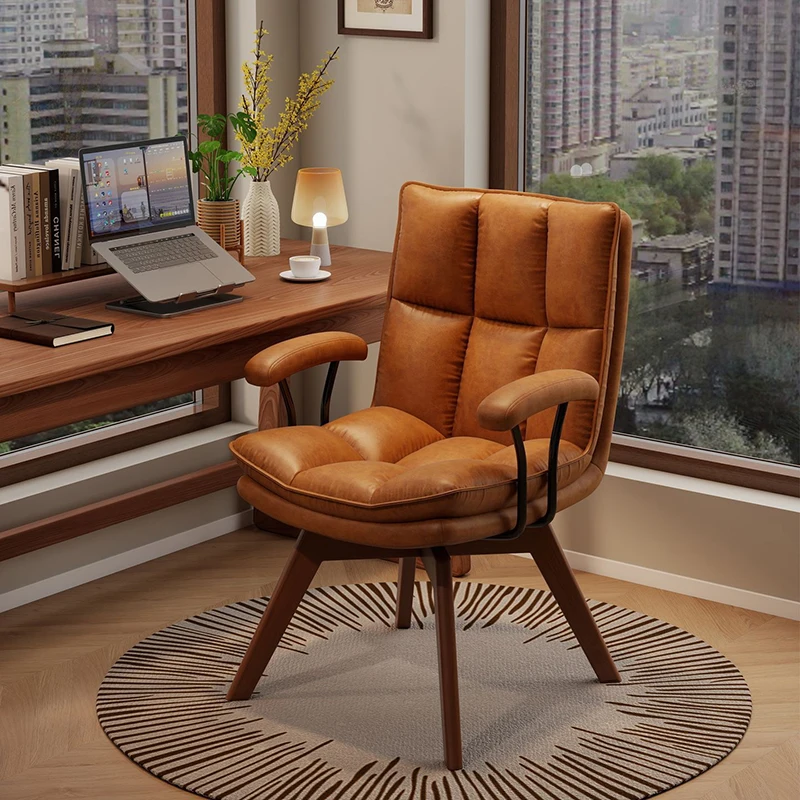 Solid Wood 360° Swivel Chair Comfortable Office Computer Chair Natural Wood Style Backrest Study Chair for Home