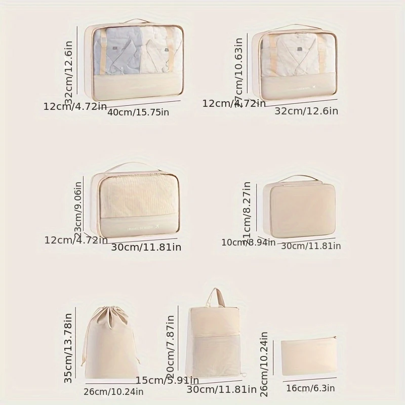 7PCS Compressed Travel Storage Organizer Set With Shoe Bag Mesh Visual Luggage Portable Packing Cubes Lightweight Suitcase Bag