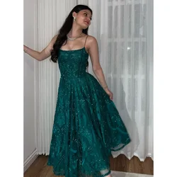 Customized Spaghetti Straps Evening Dresses Vintage A-line Prom Dresses Lace Appliqued Special Events Wedding Gala Party Dress