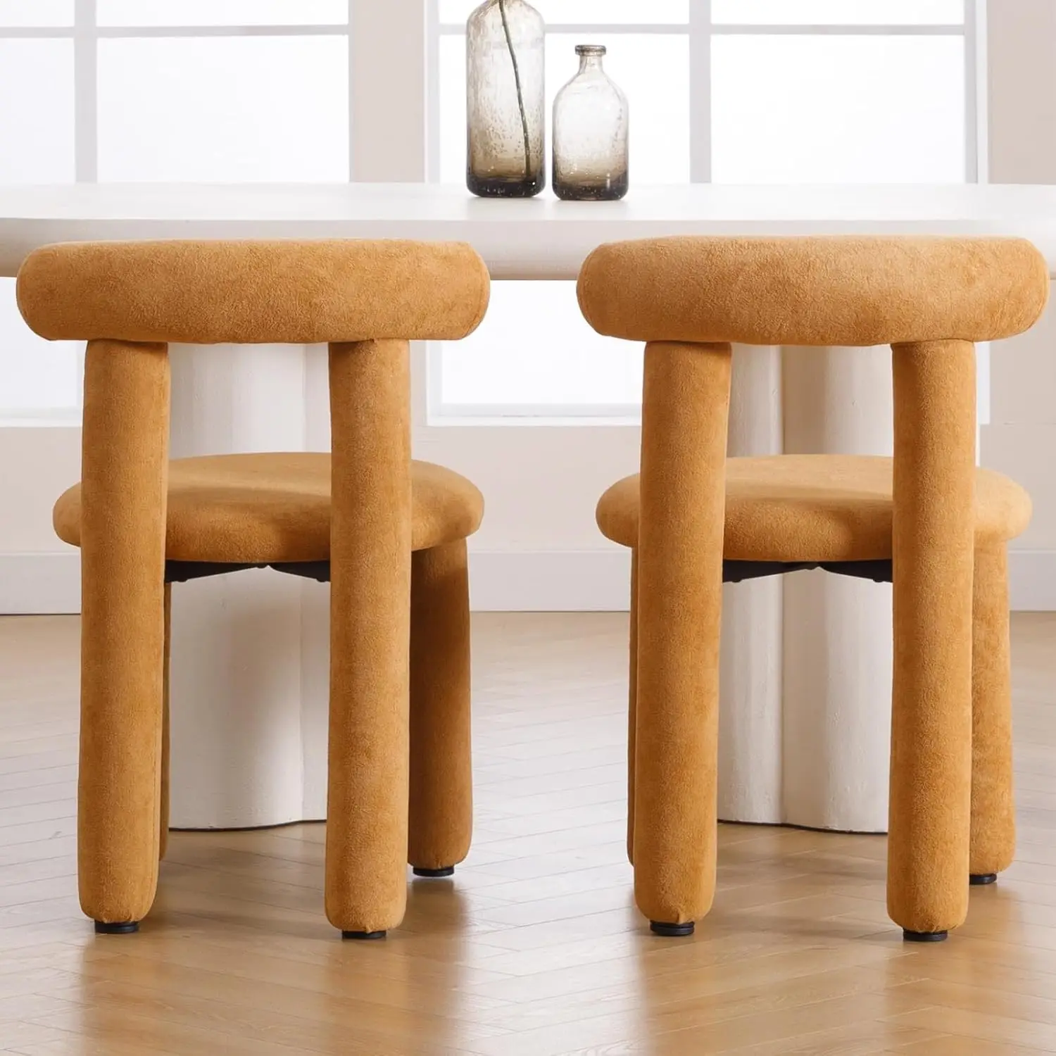 Juego de 2 sillas de comedor Boucle modernas, sillas de comedor tapizadas de barril Sherpa, sillas decorativas con respaldo abierto sin brazos, cocina Living Di