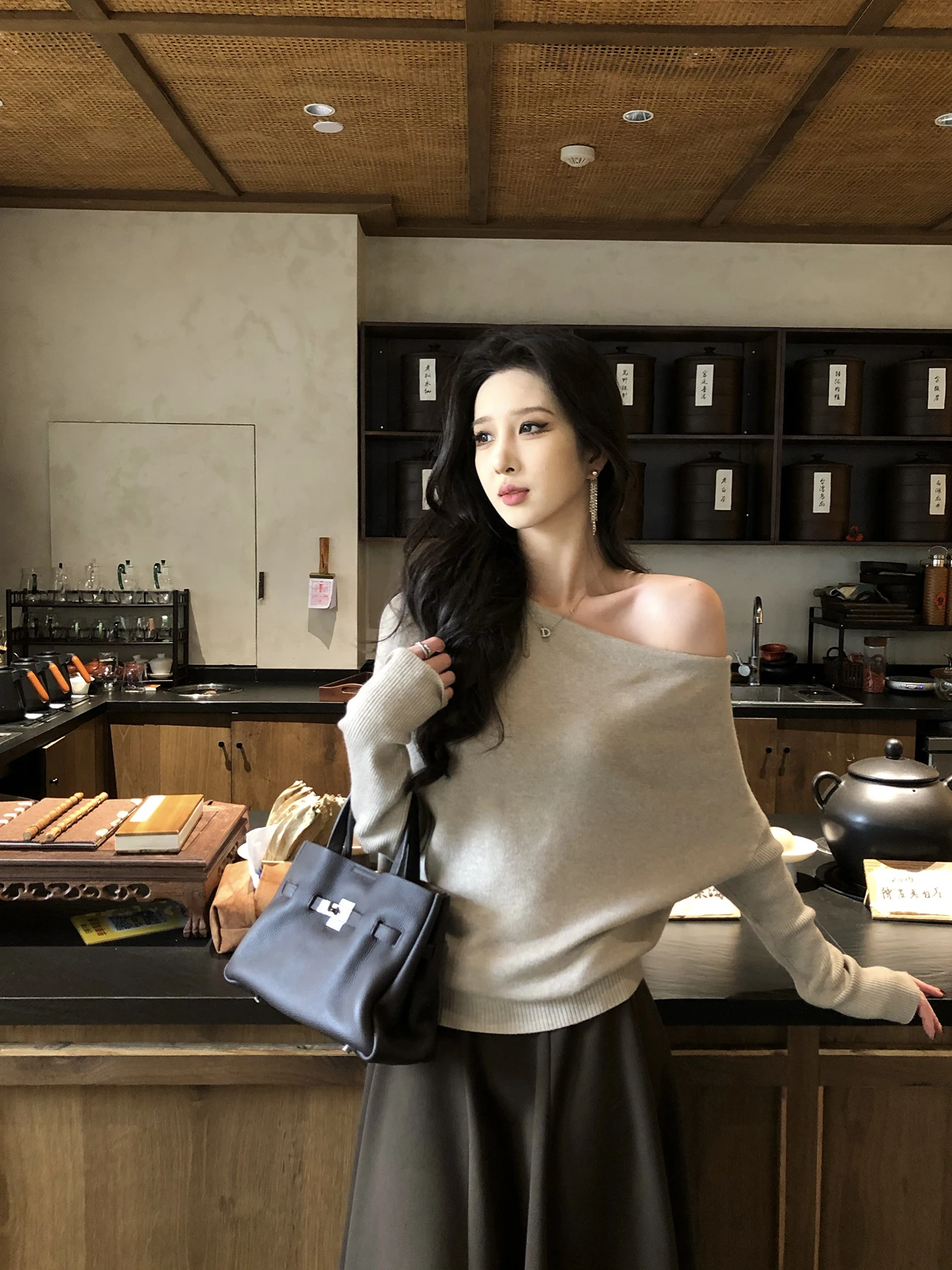 

Женская вязаная шерстяная базовая кофта с открытыми плечами, повседневная, укороченная, для ношения под одеждой, от Onion, новинка осенне-зимнего сезона