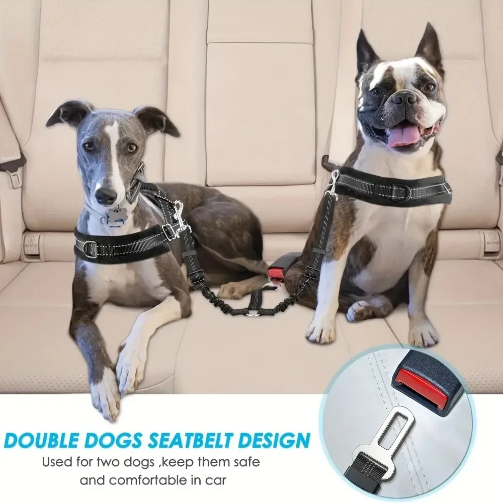 Ultimate Protection and Security Enhanced Adjustable Reflective Pet Dog Car Safety Seat Belt Harness with Double Elastic Shock T