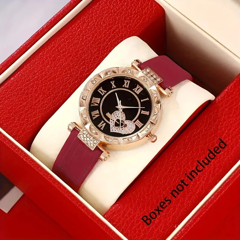 Conjunto de relógio de quartzo feminino com 4 peças de joias: estilo universitário, movimento de quartzo, anti-choque, caixa de liga, pulseira de veludo de seda