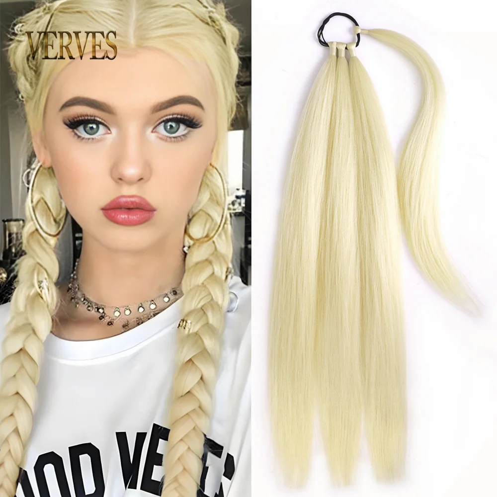 Braided Ponytail Extension Hair Synthetic Braiding Braids 32''24'' PonyTail Rubber Band Hair Ring Brown Black Blonde Ombre