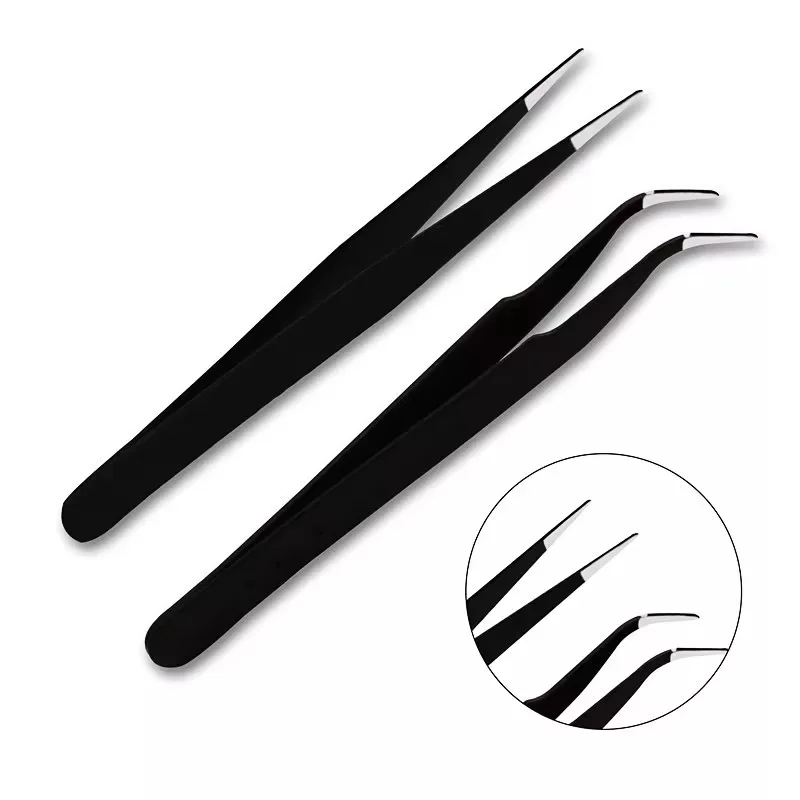 JCD Anti-Static Precision Stainless Curved Straight Tip Electronics Industrial Tweezers Black Phone Repair Hand Tools