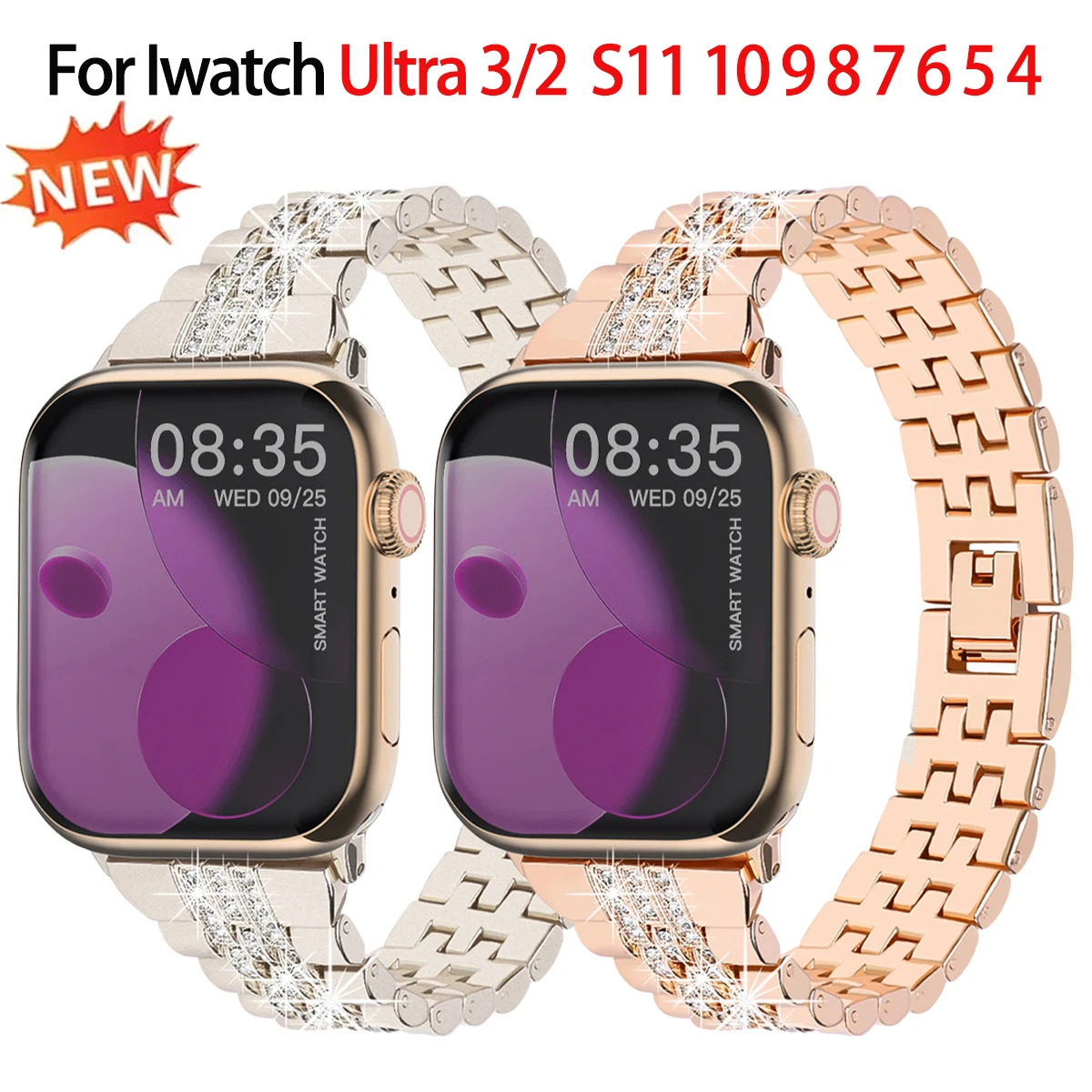 Für Apple Watch Ultra 3/2 49 mm Serie 11 10 9 8 7 6 5 SE3 Metall-Diamantarmband Damenarmband für Iwatch 38 40 44 45 46 42 mm