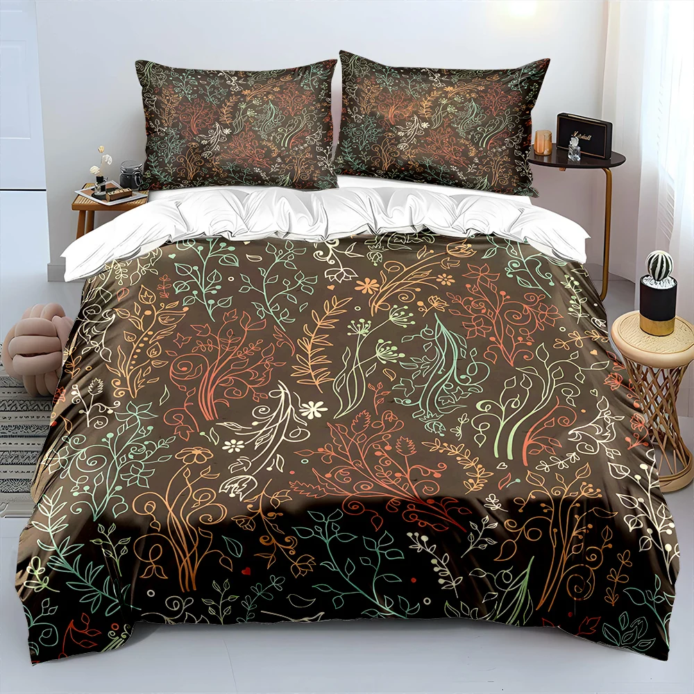 Botanical hand-drawn pattern Bedding Set for Kids Luxury Gift 3pcs Digital Print Comforter Set Soft Comfortable Breathable