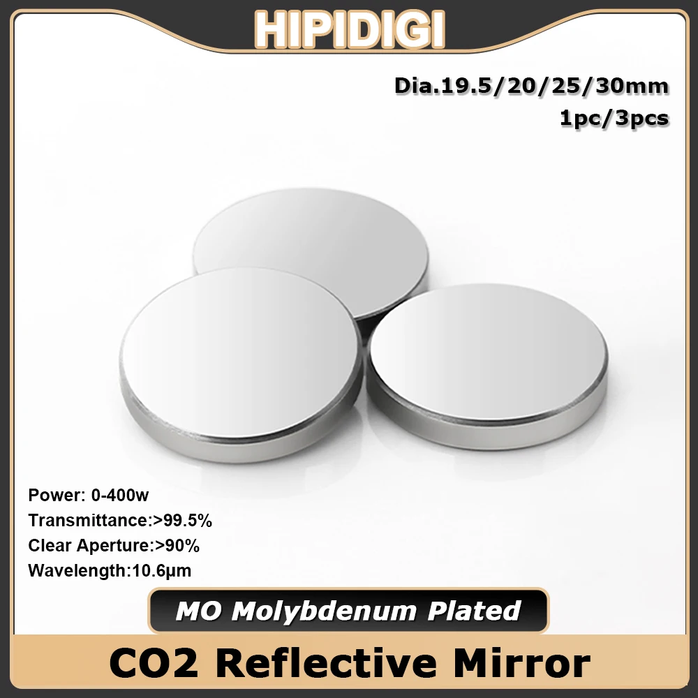

CO2 Mo Plated Mirror Laser Reflective Mirror Dia.19.05 20 25 30 38.1mm 400W 10.6um for CO2 Laser Cutting Engraving Machine