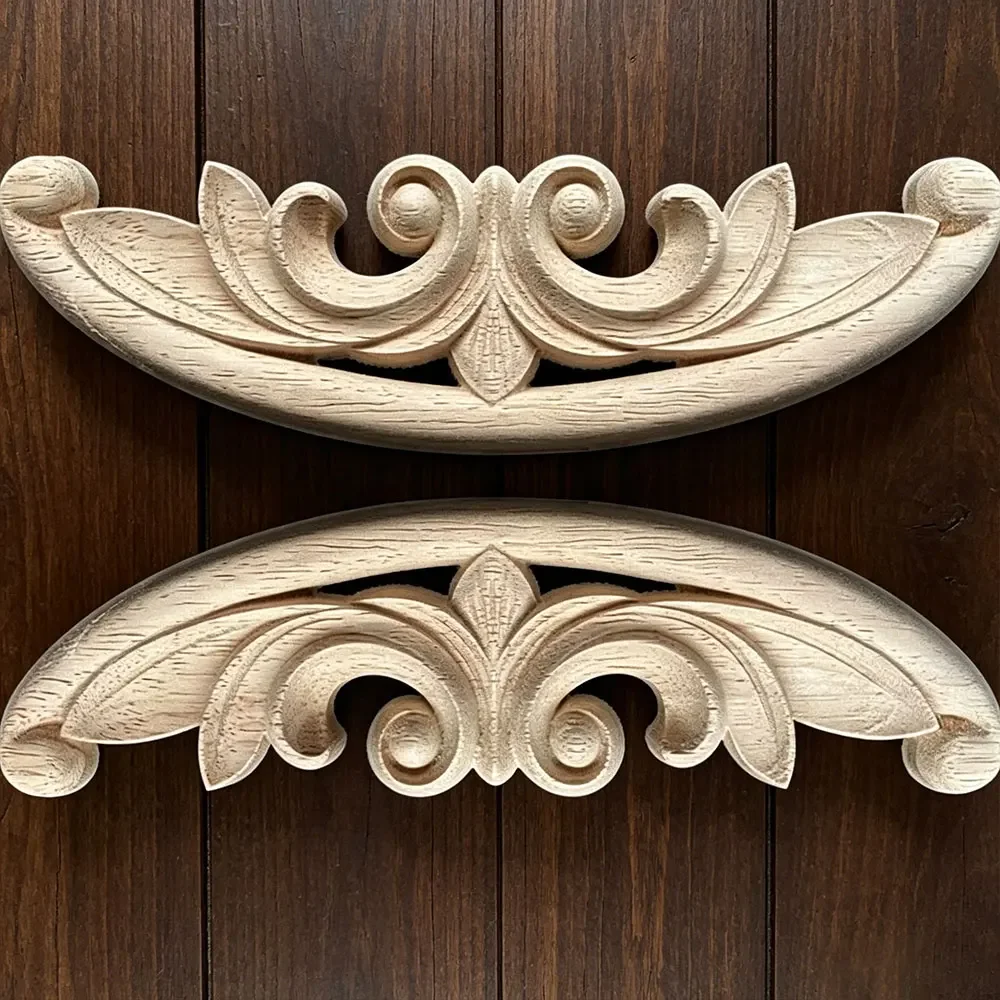 2PCS 19cm Natural Wood Appliques Square Flower Carving Decals Decorative Wooden Mouldings for Cabinet Door Furniture Decor Craft