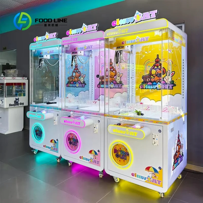 9pcs customized rounded‑corner claw machine prize dispenser gradient led lighting bill acceptor enabled retail amusement game