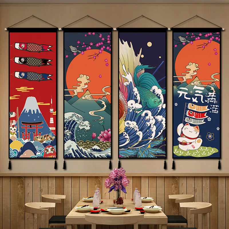 Ukiyo-e Fabric tapestry wall hanging - Japanese Tapestry for Restaurant & Izakaya, Aesthetic Room Decor Scroll Art