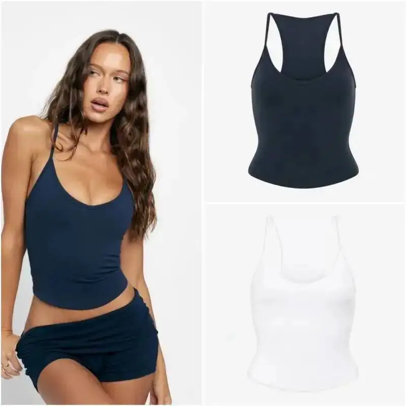 

Women's Two Pieces Set Short Sets Yoga Outfit For Women Spaghetti Strap Tank Top Shorts Set With Bra Pads Ideal For Yoga Workout