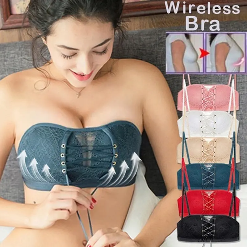 Hot Sale Women Seamless Sexy Bras Fashion Push Up Bra Wire Free Lingerie Strapless Drawstring Bra Solid Lace Adjustable Bralette