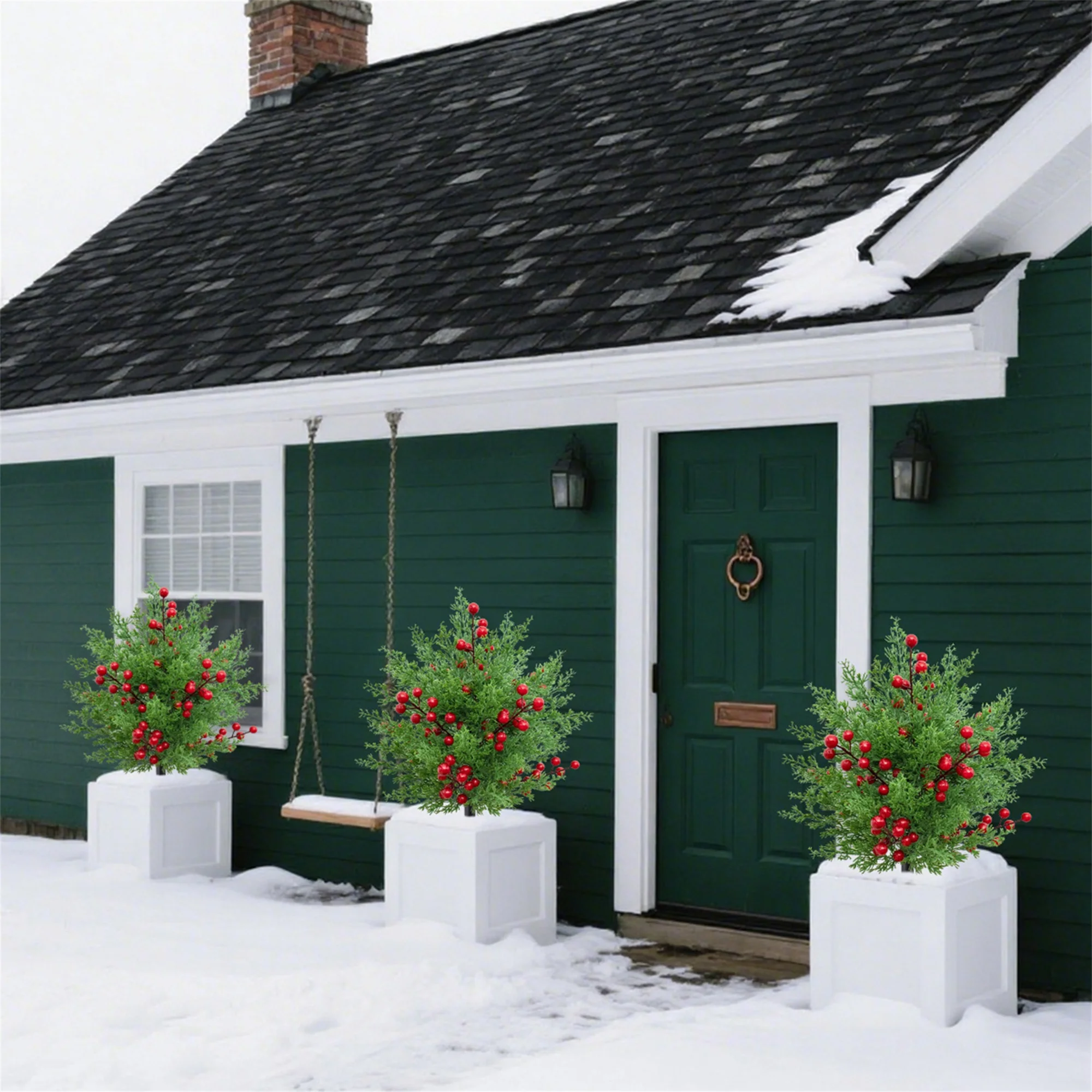 شجرة عيد الميلاد الاصطناعية مع أوراق شجر خضراء نابضة بالحياة وحماية من الأشعة فوق البنفسجية للحديقة الخارجية وتزيين الشرفة في وقت مبكر #3