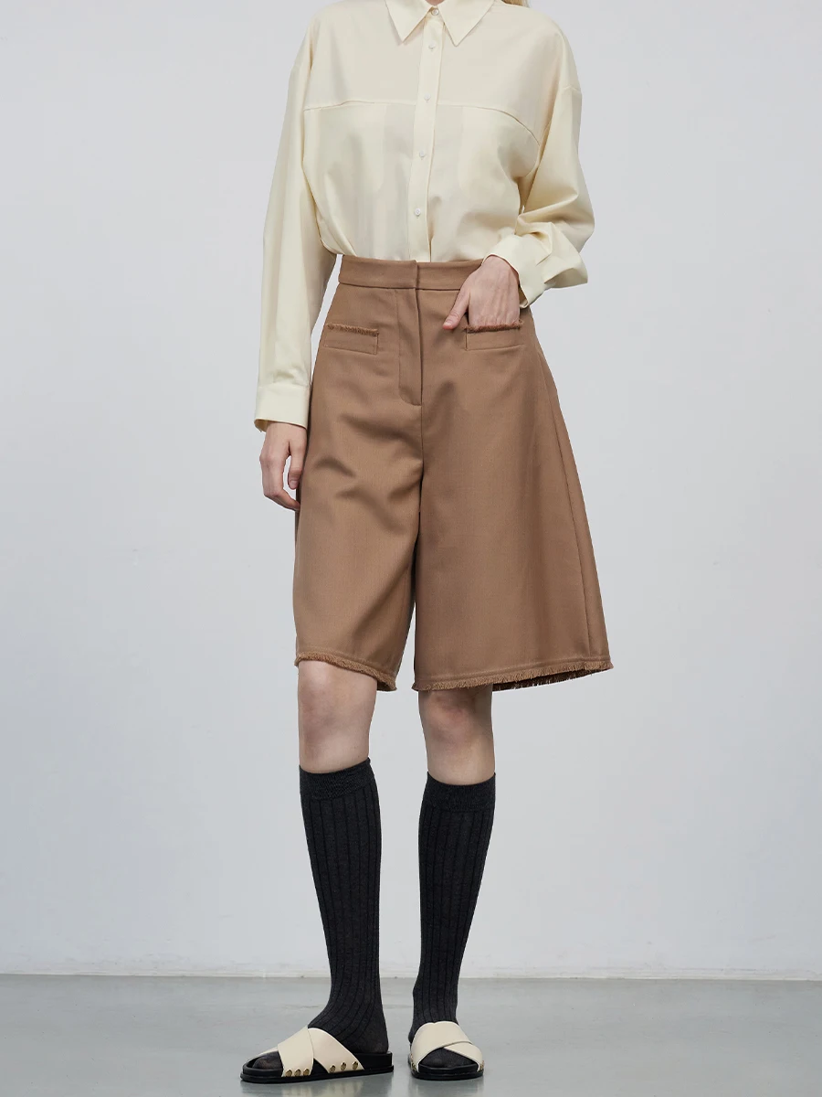 

Ele Gentleman Original MeeMeeLab Fringed A-Line Wide Leg Midi Pants Skirt Pants Casual Wool Blend Polyester Five-Quarter ...