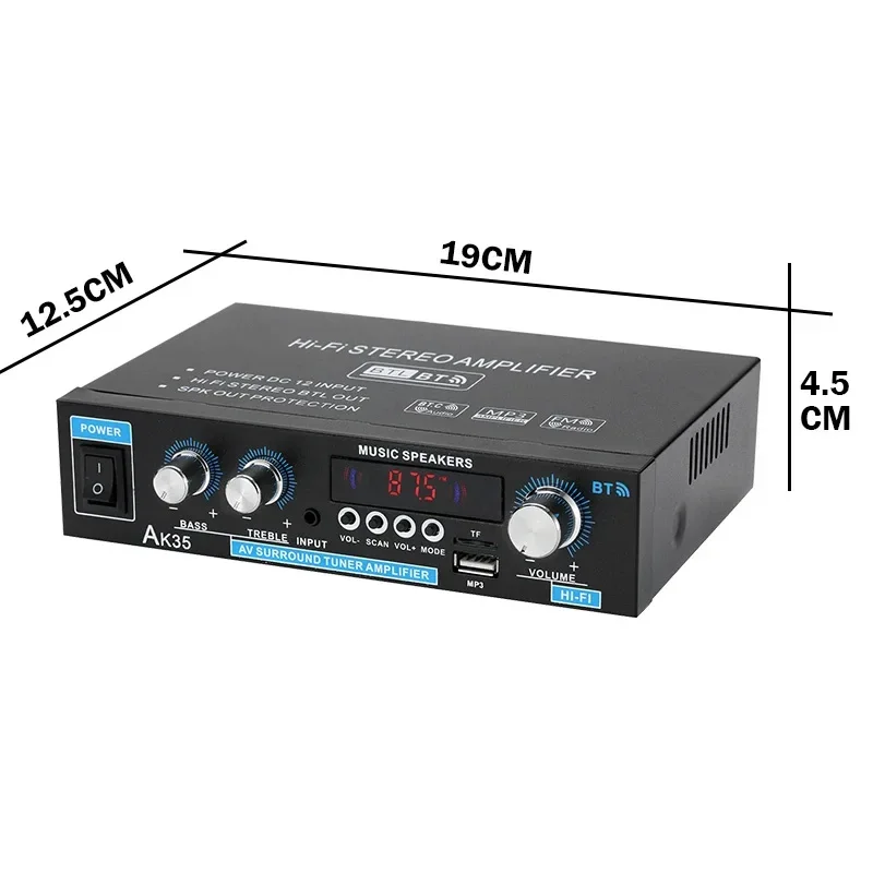 Amplificadores AK35 de 800W para el hogar y el coche, 2 canales, Bluetooth 5,0, sonido envolvente, FM, USB, Control remoto, Mini amplificador Digital HIFI estéreo