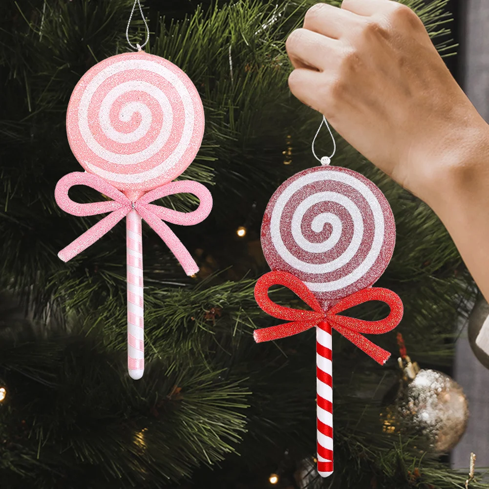 1pc Weihnachten Rot Lutscher Ornament Mit Rosa Schleife Candy Dekor Für Indoor Outdoor Weihnachten Baum Dekorieren Kinder Geschenk