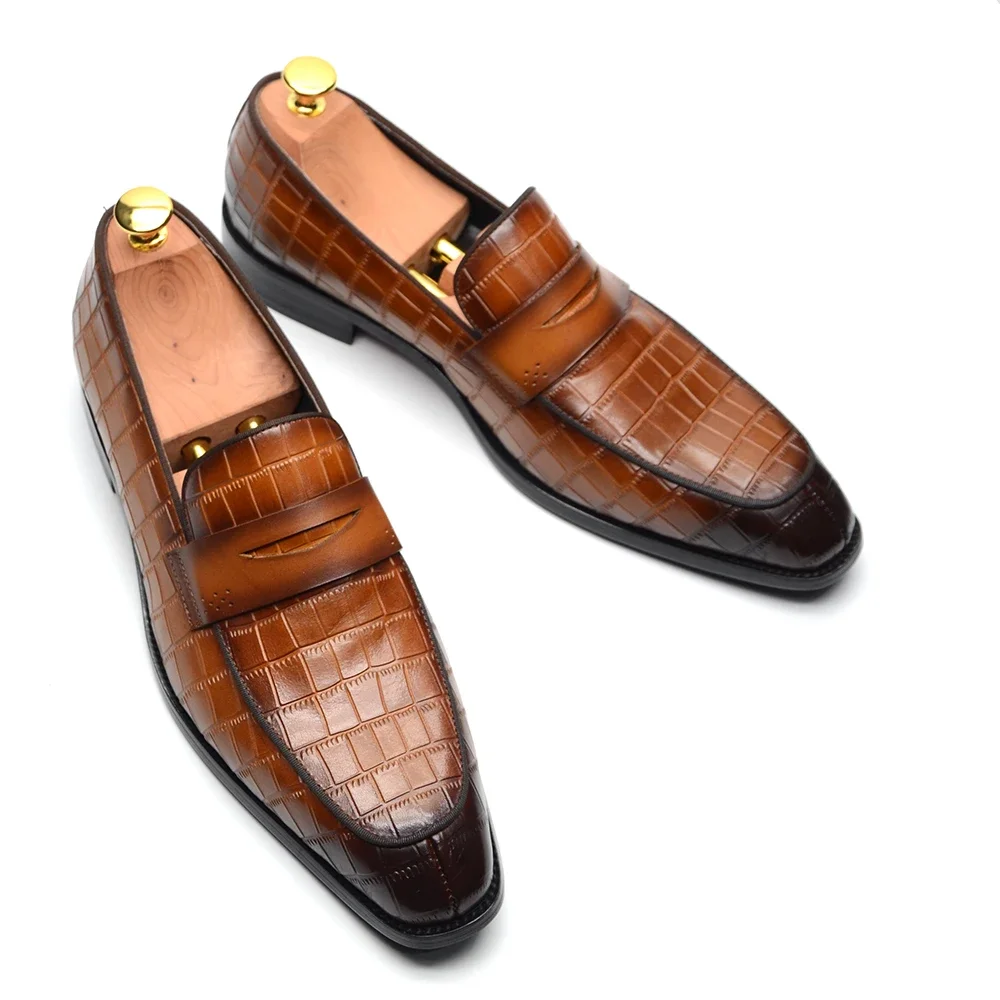 Classic Designer Mens Penny Loafer Cow Genuine Leather Handmade Italian Style Slip-On Luxury Party Wedding Dress Shoes for Men