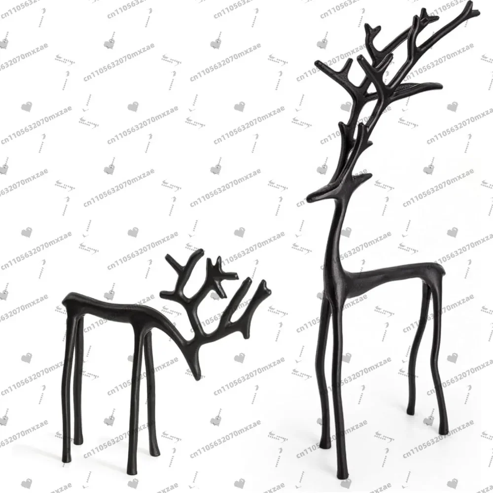 Set of 2 Black Reindeer Statues for Christmas Decor, Modern Festive Home Accent for Table Mantel Living Room Office