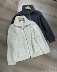 Solid color 100% cashmere knitted zippered cardigan