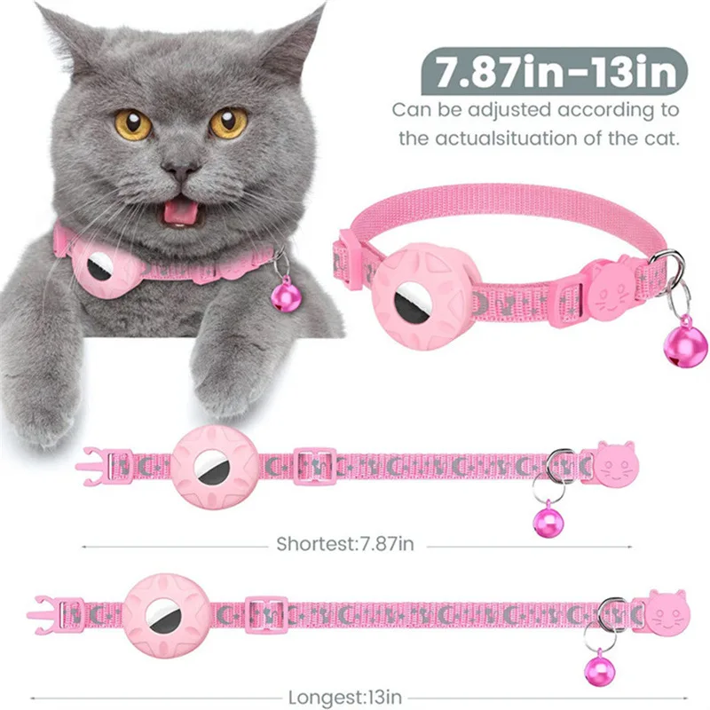 Reflective Cat Collar with Bell, Anti-Lost Tracking Neck Collar Compatible with Apple AirTag for Kittens, AirTag Not Included
