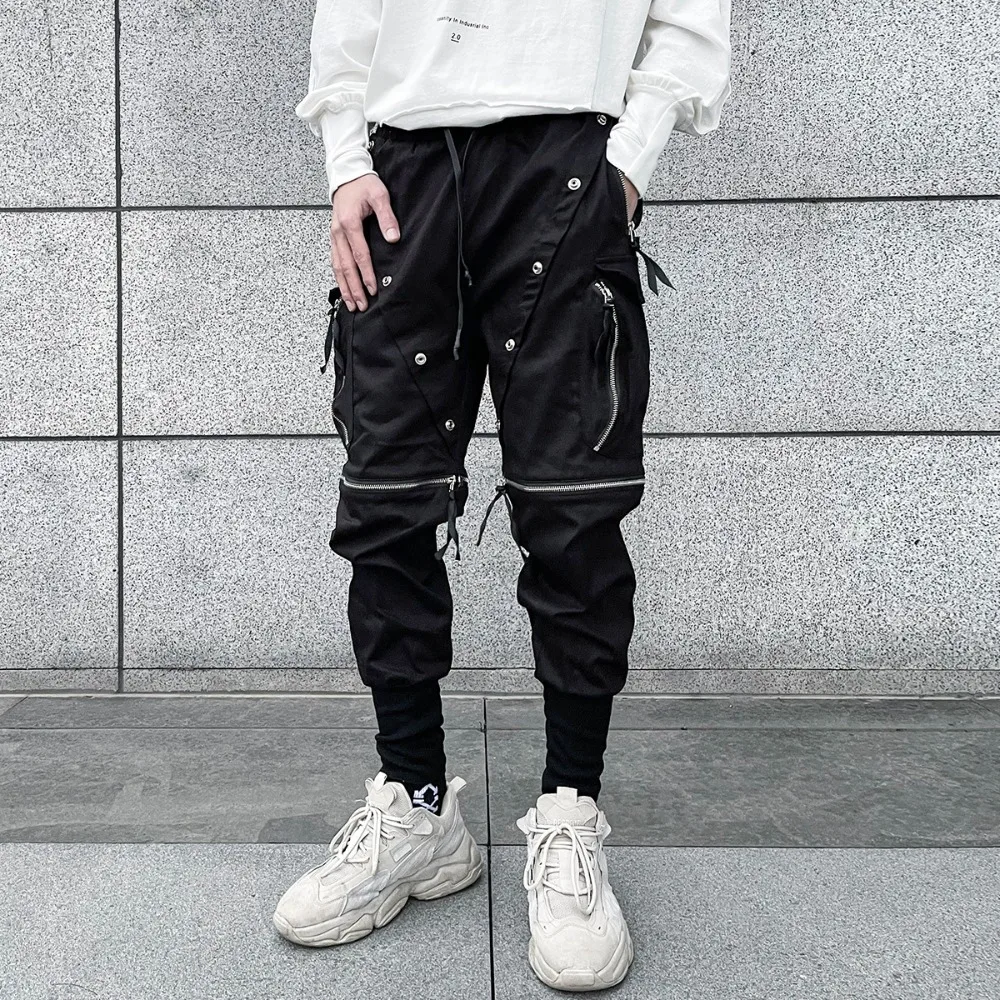 Dark High Street Work Pants Zipper Leg Tights Loose Multi Pocket Men's Retractable Pants Casual Streetwear Pants