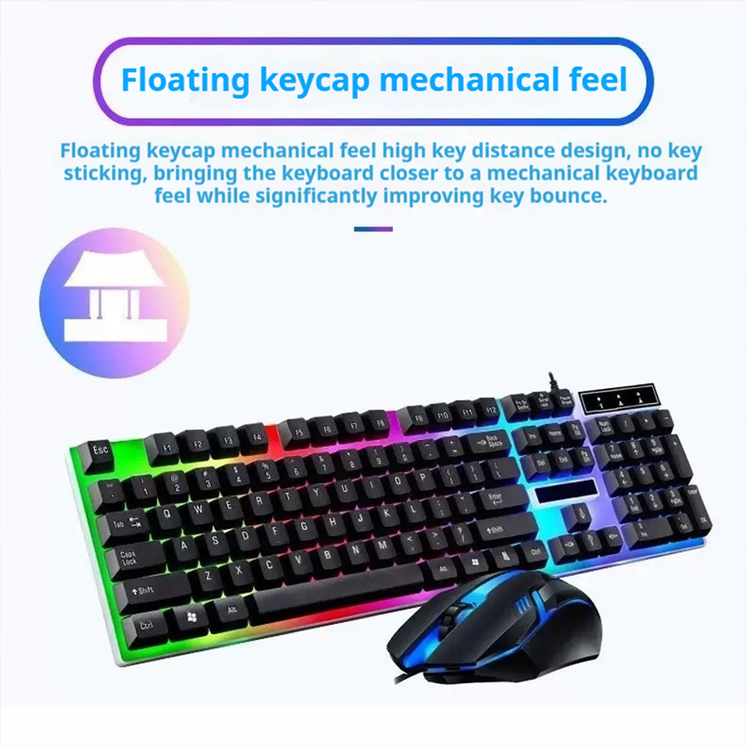 Teclado y ratón para jugadores, teclado para juegos de PC, teclado retroiluminado RGB, teclas de goma, teclado Inglés con cable, ratón para jugadores