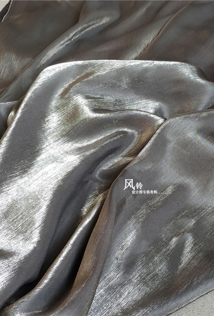 Luxury Satin Cloth for Designer Clothing Black Silver Crystal Fabric for Handmade Hanfu Crease Resistant