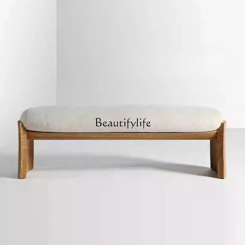 

04French cream style retro bedroom bedside cloakroom changing stool living room solid wood casual bench