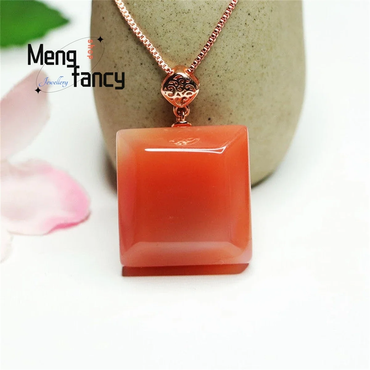 

Natural S925 Silver Inlaid Yanyuan Agate Sugar Necklace Simple Generous Personality Fashion Versatile Charm Luxury Women Jewelry