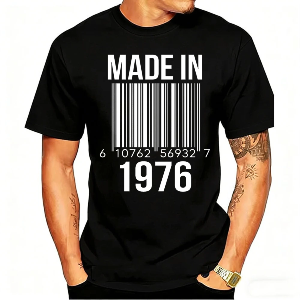 Bar Code Preview Made in 1976 50th Year Old Birthday Gifts Mens Graphic Tshirts  Men Clothing Harajuku