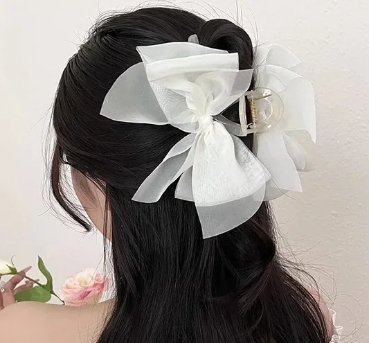 Summer Elegant Women's Chiffon Bow with Large Hair Volume Grab Clip Girl's Back Brain Fashion Sweet Hair Clip Accessories