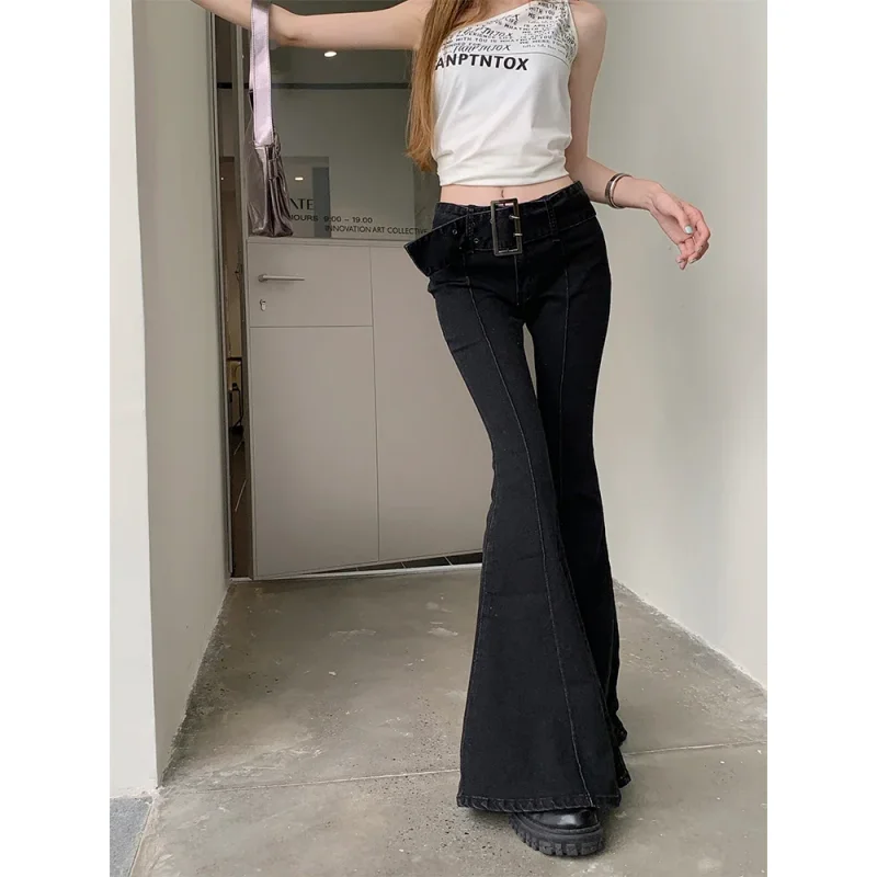 سراويل نسائية يابانية Y2k ملابس الشارع الشهير Harajuku سراويل جرس عصرية من قماش الدنيم سراويل طويلة 2000s جينز متوهج للسيدات