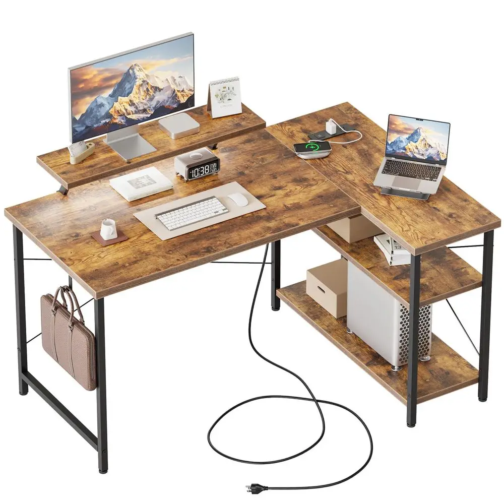 Compact LShaped Desk with LED Monitor Stand